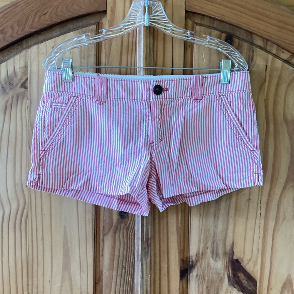 Women American Eagle pink white striped short shorts size 6